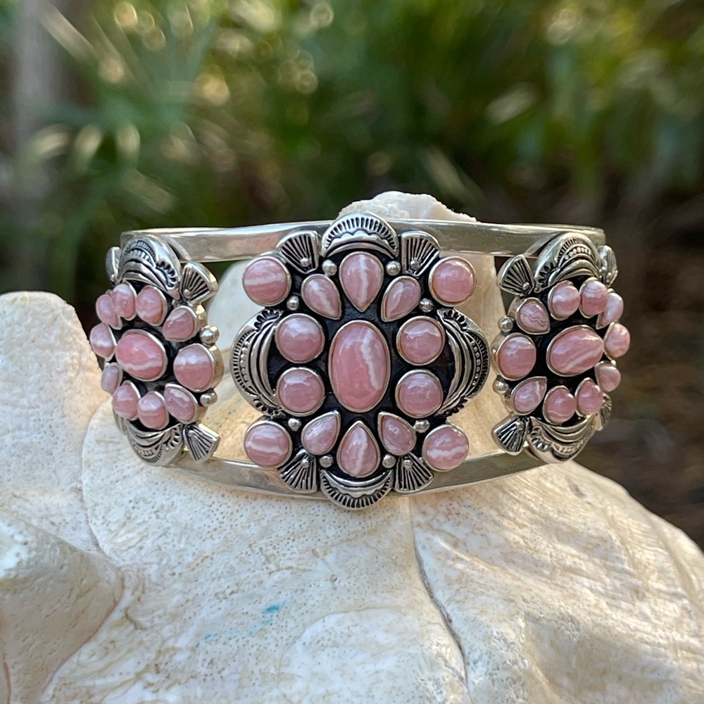 Rhodochrosite BBJ Southwest Navajo Style SS Cuff Bracelet